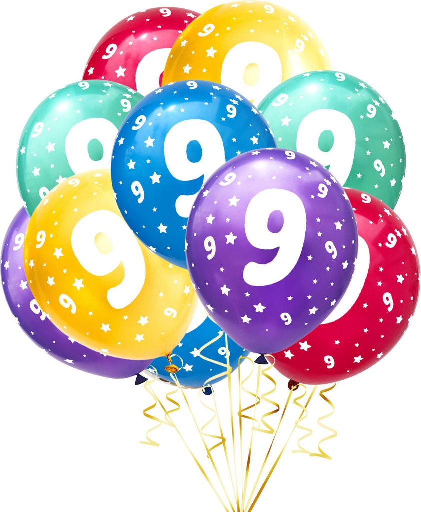 Oblique Unique Luftballon Set Zahl 9 für 9. Geburtstag Kindergeburtstag Party 10 Deko Ballons Geburtstagsdeko bunt