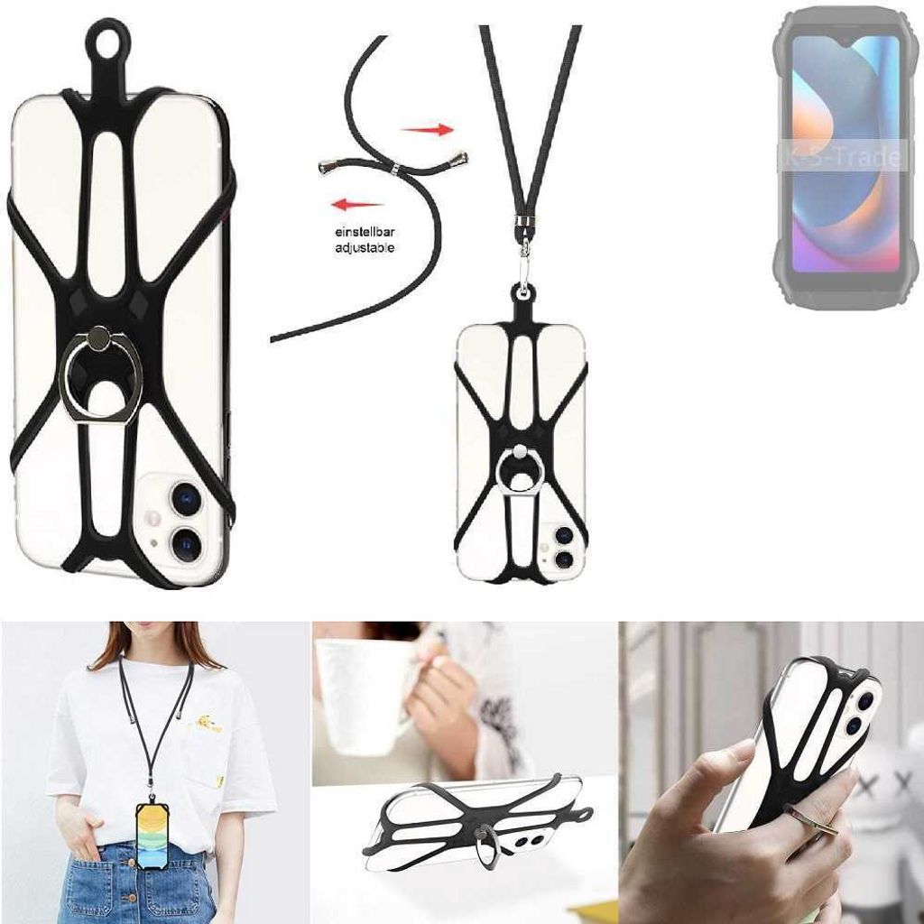K-S-Trade 3in1 Handykette Handyband Handykordel Halsband Smartphone-Ring Handy-Ring kompatibel mit Blackview N6000SE Fingerhalterung Handyring