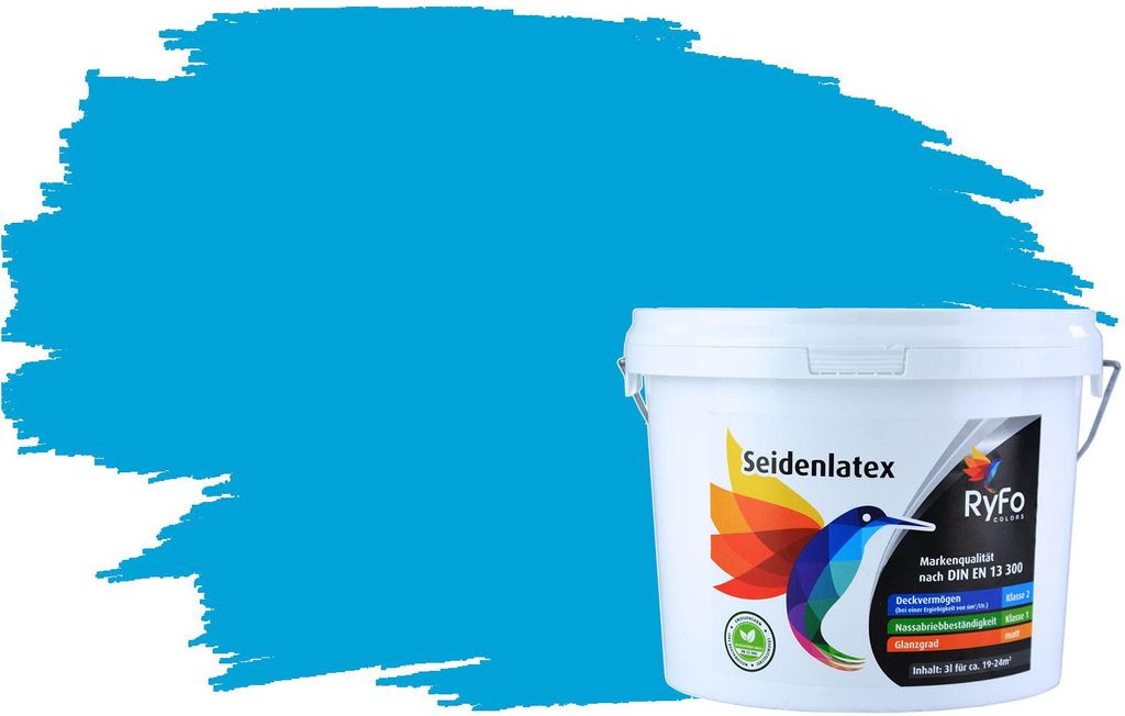 RyFo Colors Seidenlatex Trend Blautöne Azurblau 3l - bunte Innenfarbe, weitere Blau Farbtöne und Größen erhältlich