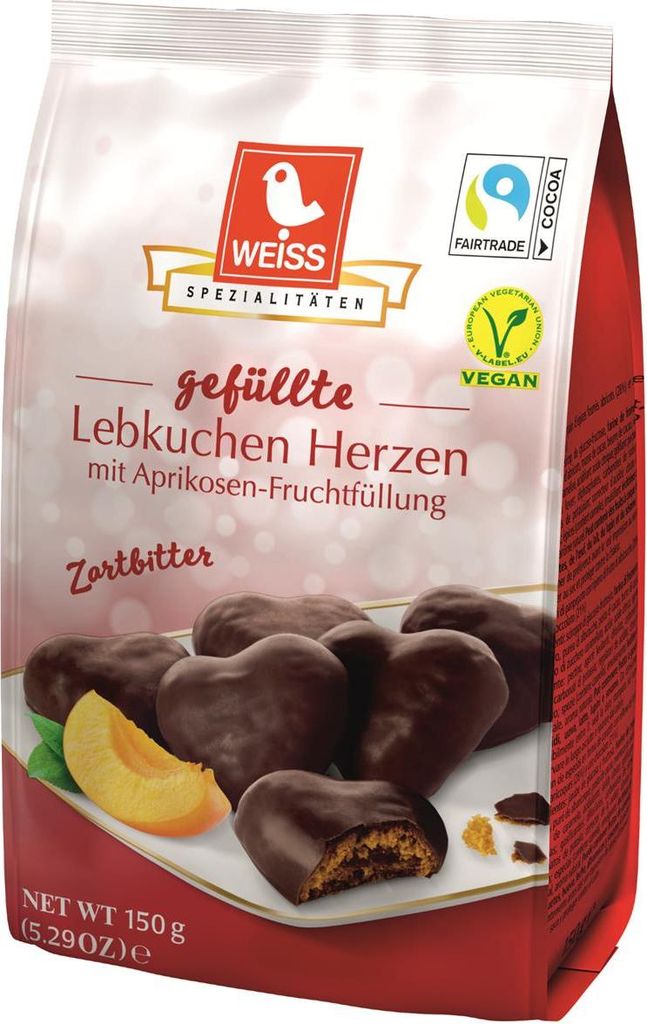 Weiss Gebäck Lebkuchen Herzen Zartbitter 27941 gefüllt 150g Image du produit 
