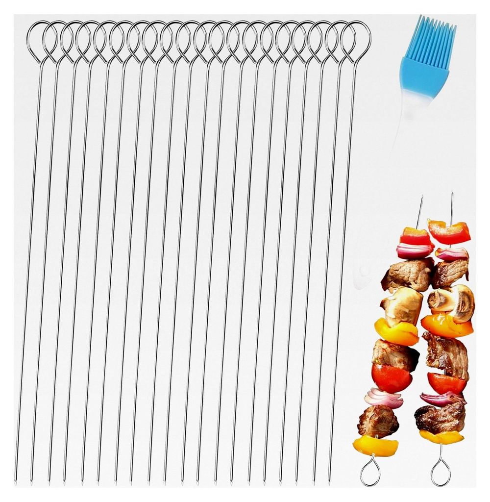 21-teiliges Set aus Rouladennadeln und Schaschlikspießen, 30 cm lange Edelstahlspieße mit blauer Silikon-Fettbürste für Zuhause, Camping und Ge...