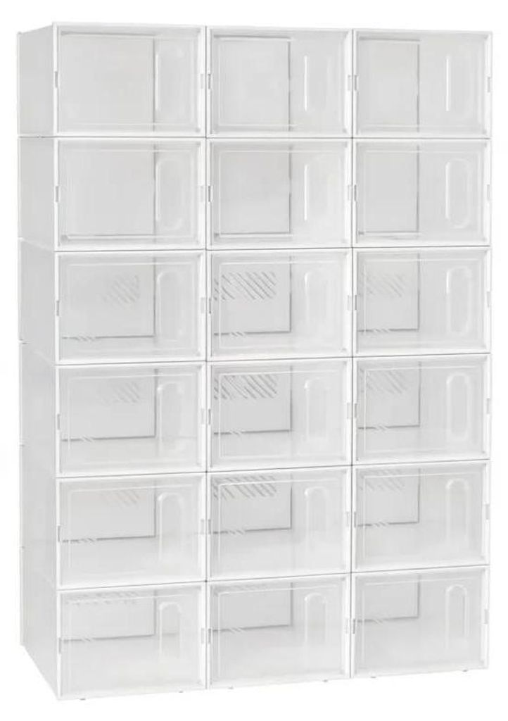 Schuh Aufbewahrungsbox - Modulares stapelbares Regal - 18 Stück Kunststoffboxen - Wasserdicht - Mehrzweck Organizer für Kleiderschrank und Flur