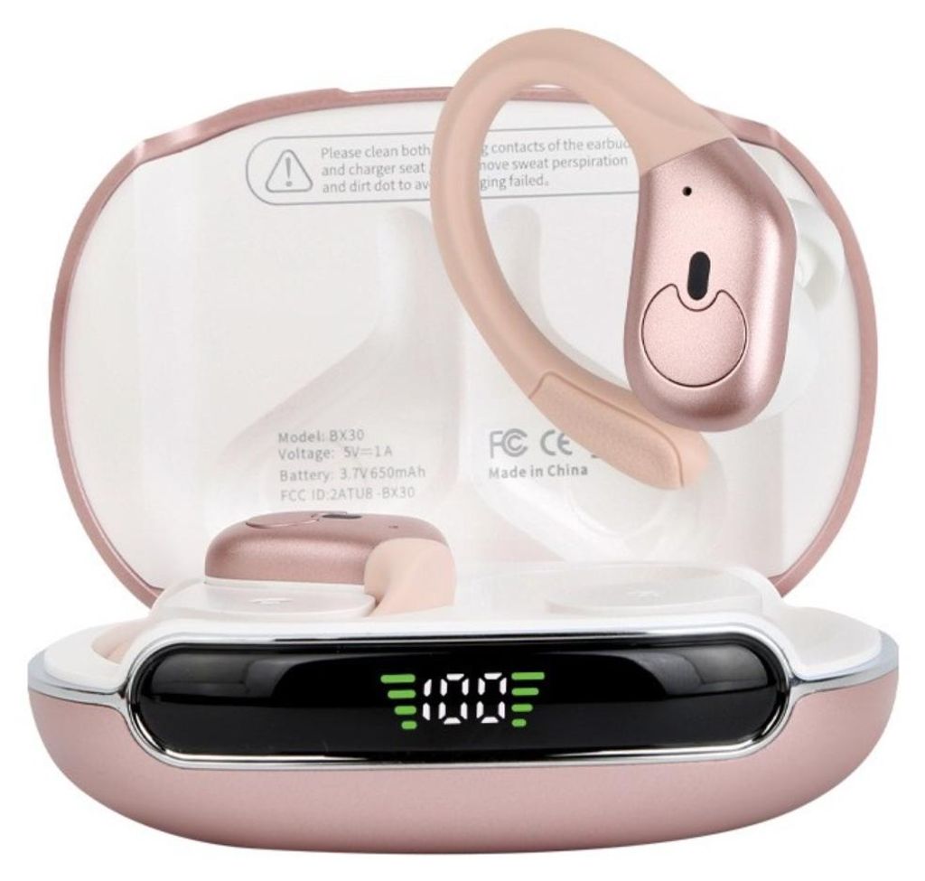 INF Bluetooth-Ohrhörer mit Geräuschunterdrückung (Modelljahr 2026) – Ergonomischer Ohrbügel, schweißresistent, 480-mAh-Akku Rosa