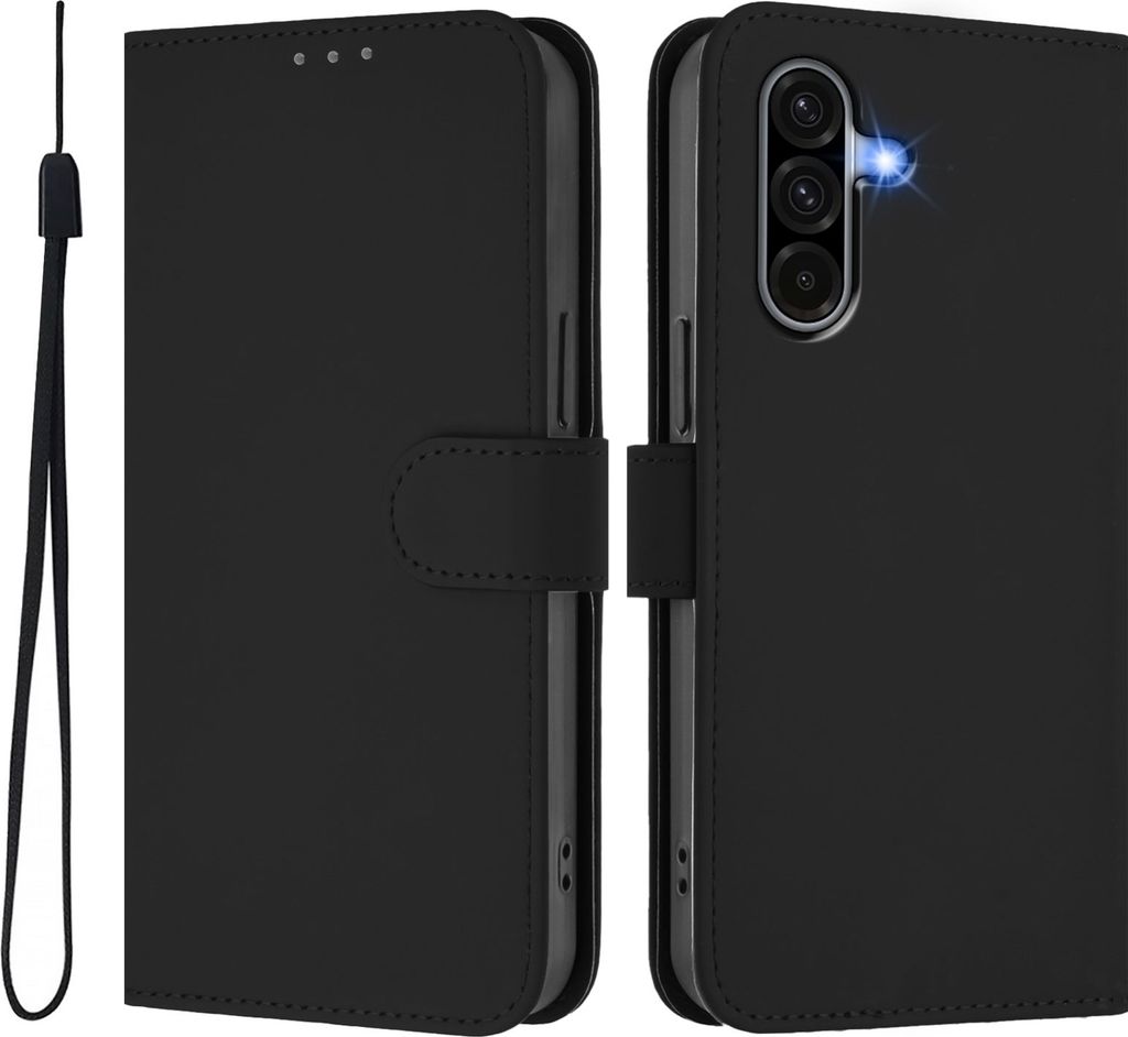 Hülle für Samsung Galaxy A36 - Phonesta Soft Skin Book Wallet Klapphülle mit Kordel - Schwarz