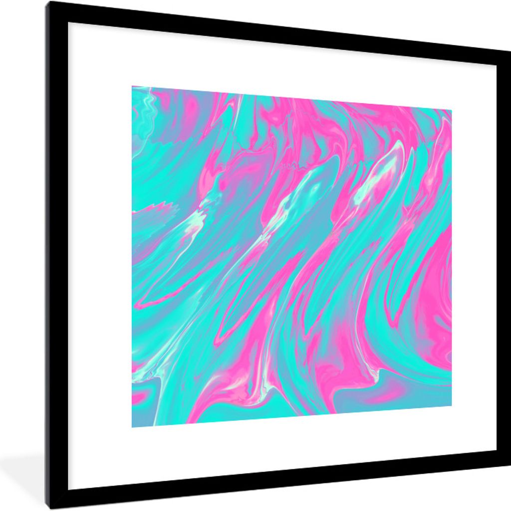MuchoWow Gerahmtes Poster Kunst - Rosa - Blau - Psychedelisch 40x40 cm - Poster mit Schwarzem Bilderrahmen Wandposter Rahmen Foto Bilder - Poster...