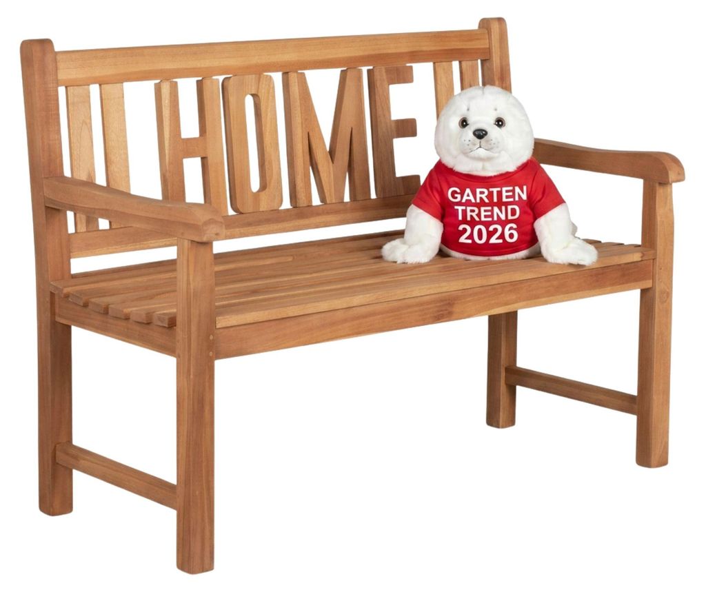 Gartenbank Teakholz 120 cm mit Motiv-Rückenlehne – massiv, wetterfest, zeitlos