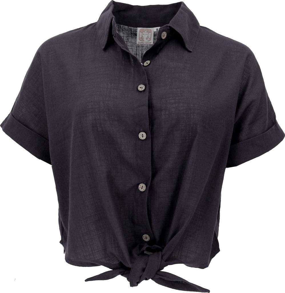 Leichte Baumwoll Bluse, Sommerbluse zum Binden - Schwarz, Damen, Baumwolle, Größe: M