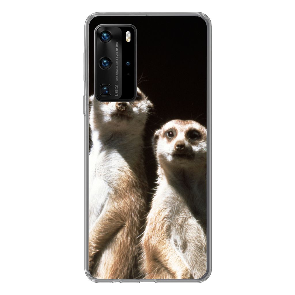 MuchoWow Handyhülle Schutzhülle Hülle für Huawei P40 Pro Schwarz - Erdmännchen - Tiere Silikon Softcase Handy Hülle - Schutz