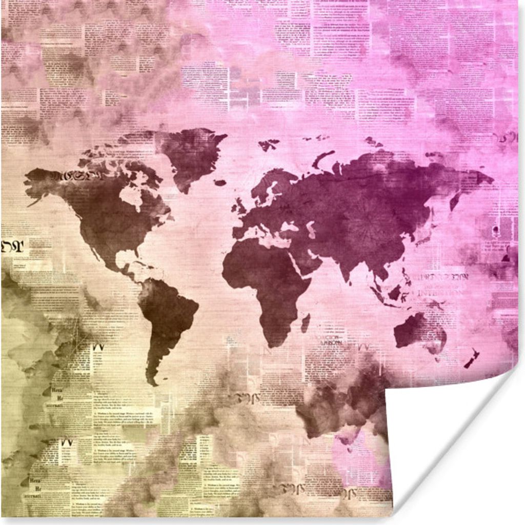 MuchoWow Poster Weltkarte - Farben - Zeitungen 100x100 cm - Babyzimmer