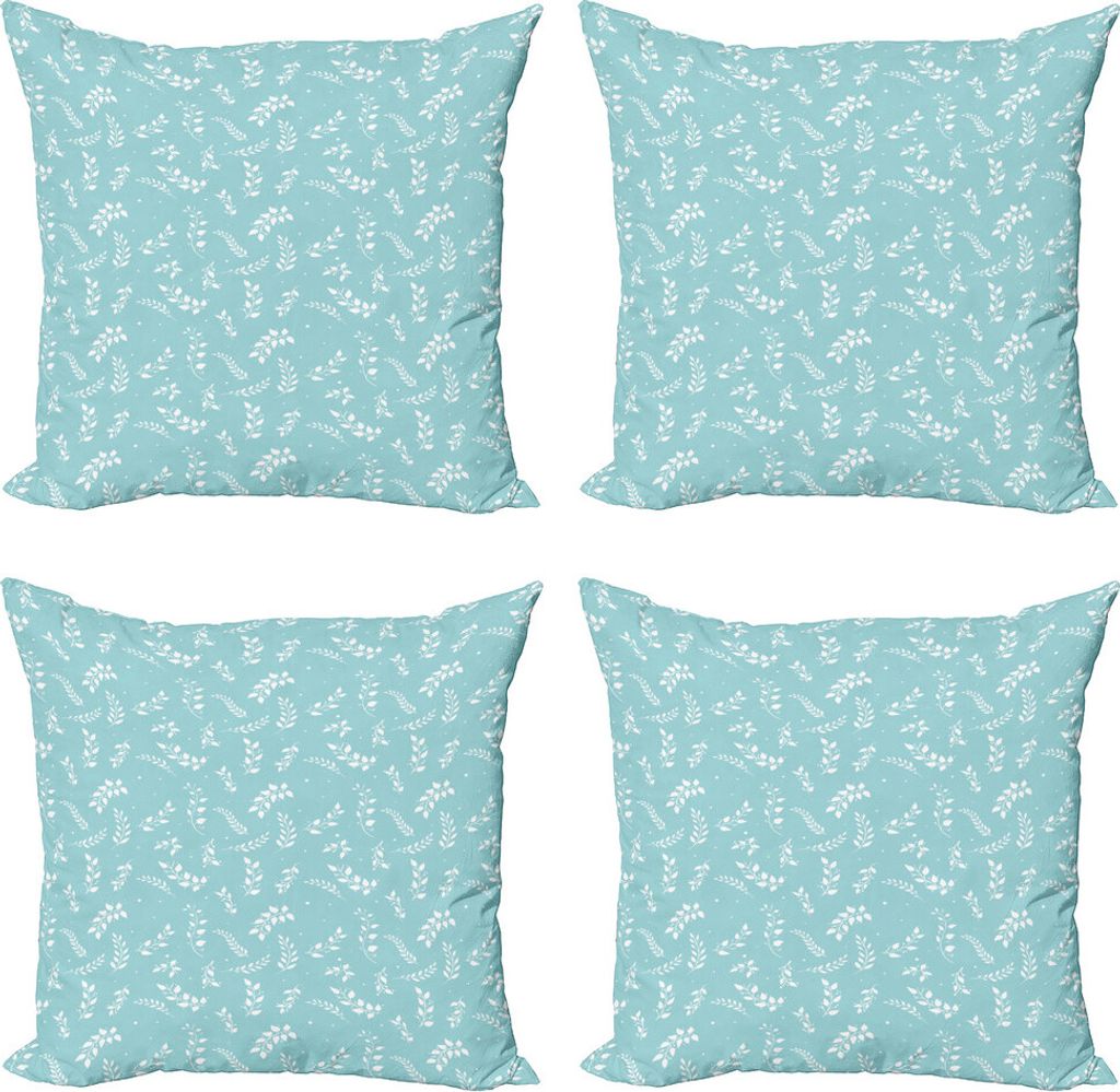 ABAKUHAUS Baum Kissenbezug Set (4 Stück), Blooming Reisig Blätter, Moderner Doppelseitiger Digitaldruck, 45 cm x 45 cm, Blassblau Weiß