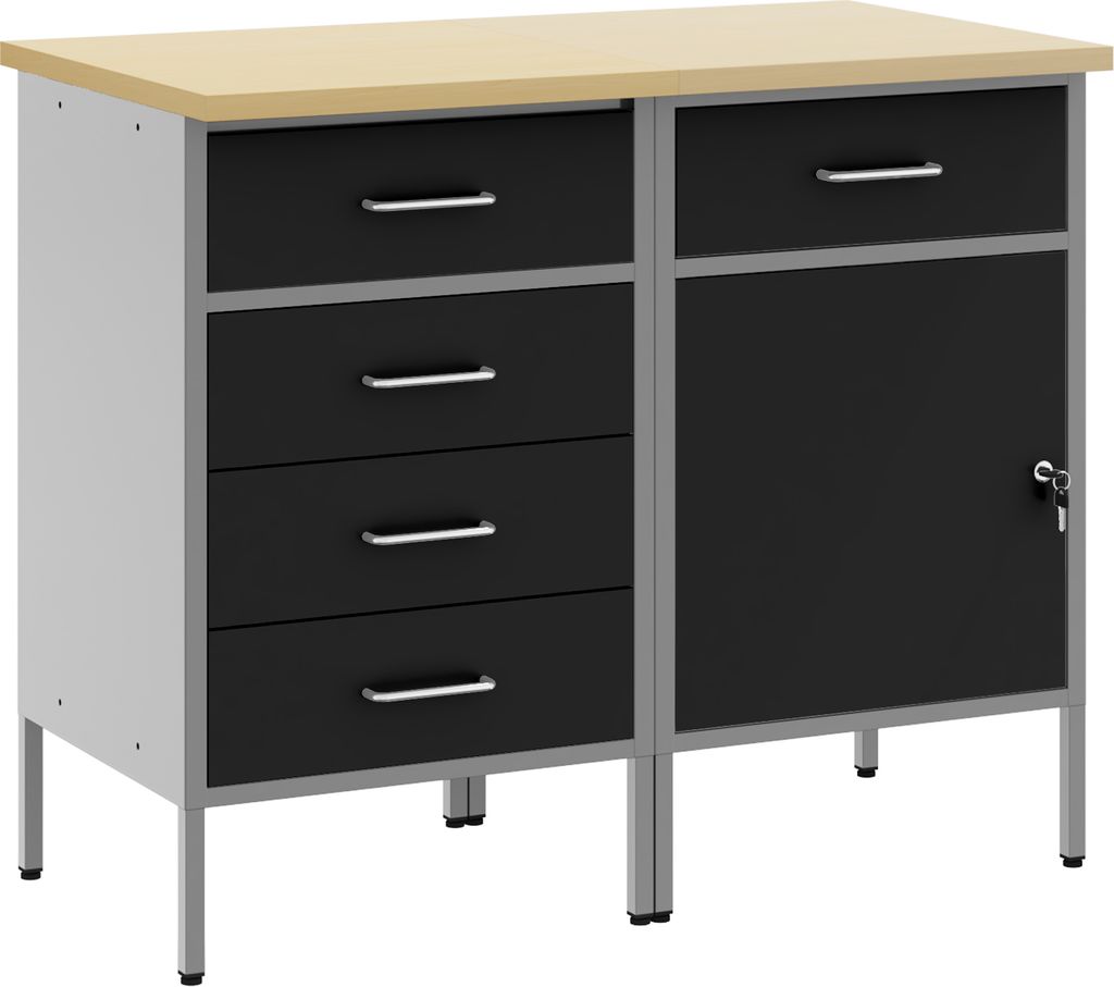 Möbel 2- teiliges Werkstattschrank- Set in Schwarz und Grau aus Holzwerkstoff und Stahl - Werkbänke Neu45064