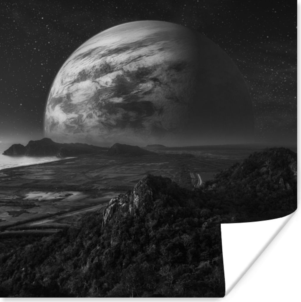 MuchoWow Poster Planeten - Berge - Sterne 100x100 cm - Babyzimmer