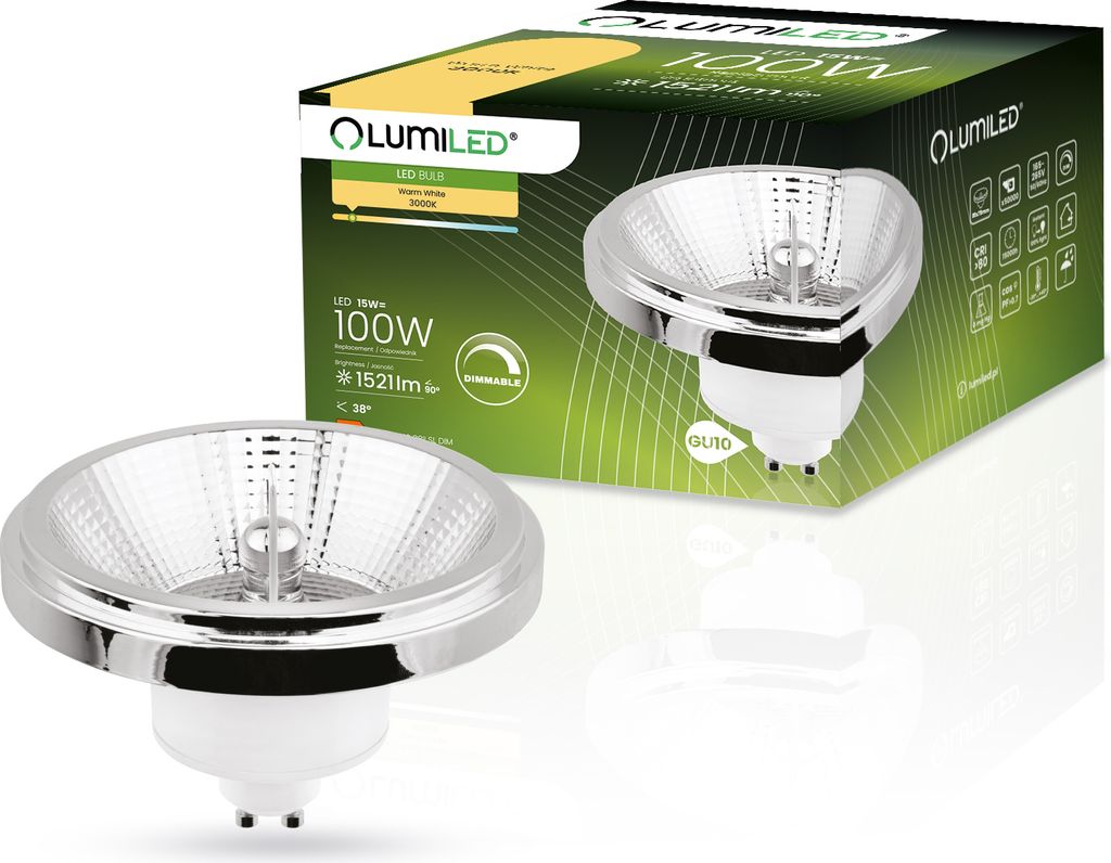 Żarówka LED GU10 Reflektor ES111 15W = 100W 1521lm 3000K Zdjęcie produktu 
