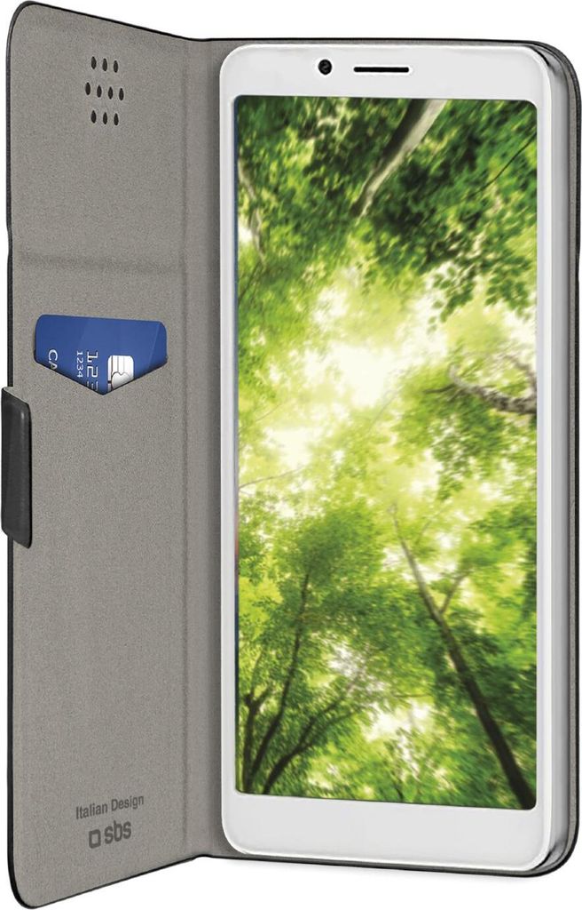 Hülle Bookslim Universal für Smartphones bis zu 6,8" (170x80mm max), Schwarz