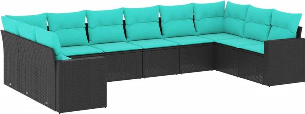 10-tlg. Garten-Sofagarnitur mit Kissen Schwarz Poly Rattan