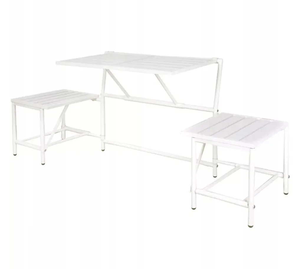 Table de jardin et banc intégrés 2en1 structure robuste en bois blanc