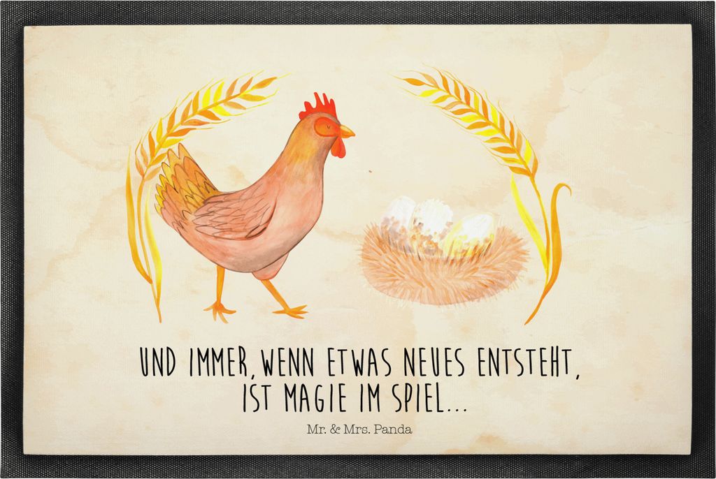 Mr. & Mrs. Panda Schmutzfangmatte Huhn Stolz 40 x 60 cm - Vintage - Geschenk, Spruch, Bodenvorleger, Eingangsmatte, fußmatte, Fussmatte, Eier, Bau...
