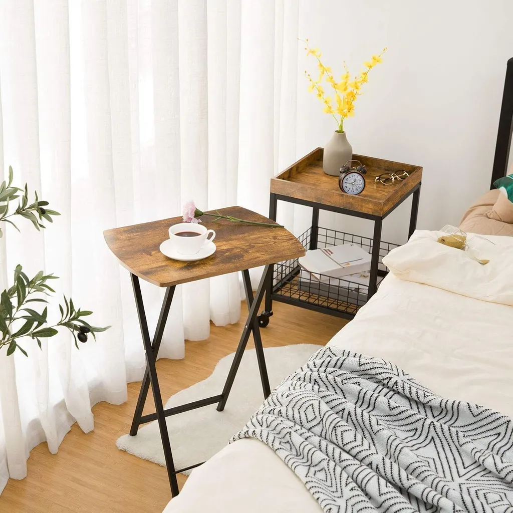 Table de chevet pliante industrielle brun foncé pour chambre - 2