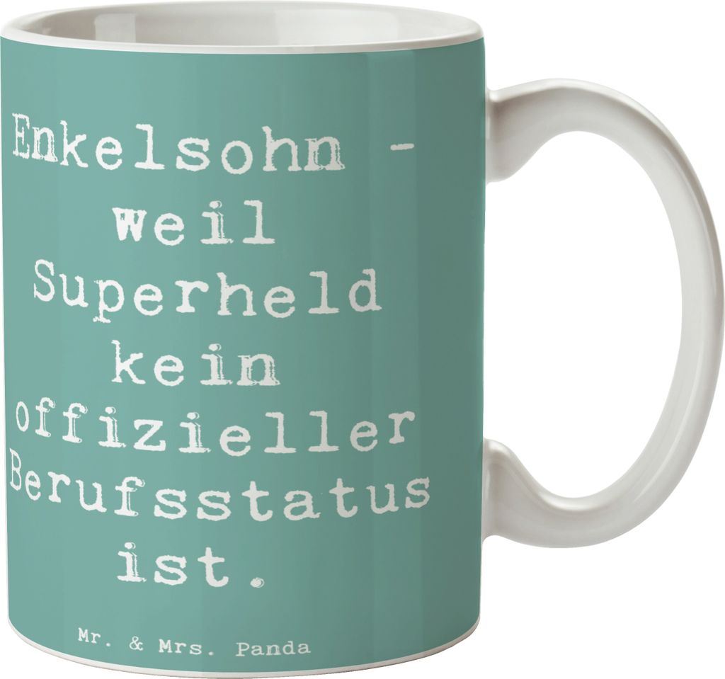 Mr. & Mrs. Panda Tasse Spruch Enkelsohn Held - Meeresbrise - Geschenk, Superheld, Henkelbecher, Kaffeebecher, Geschenke, Andenken, Kaffeetasse, Hel...