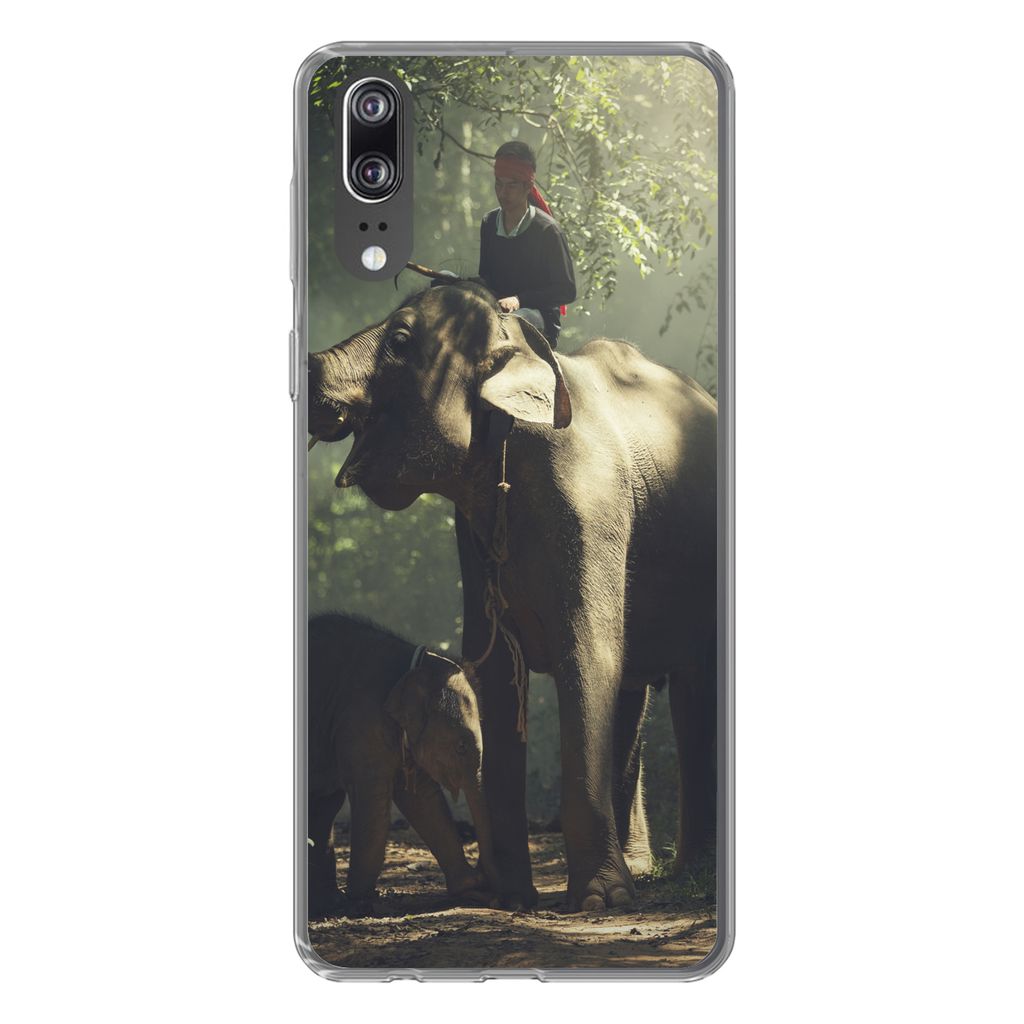 MuchoWow Handyhülle Schutzhülle Hülle für Huawei P20 Elefant - Wald - Bäume - Tiere - Trainer Silikon Softcase Handy Hülle - Hardcover