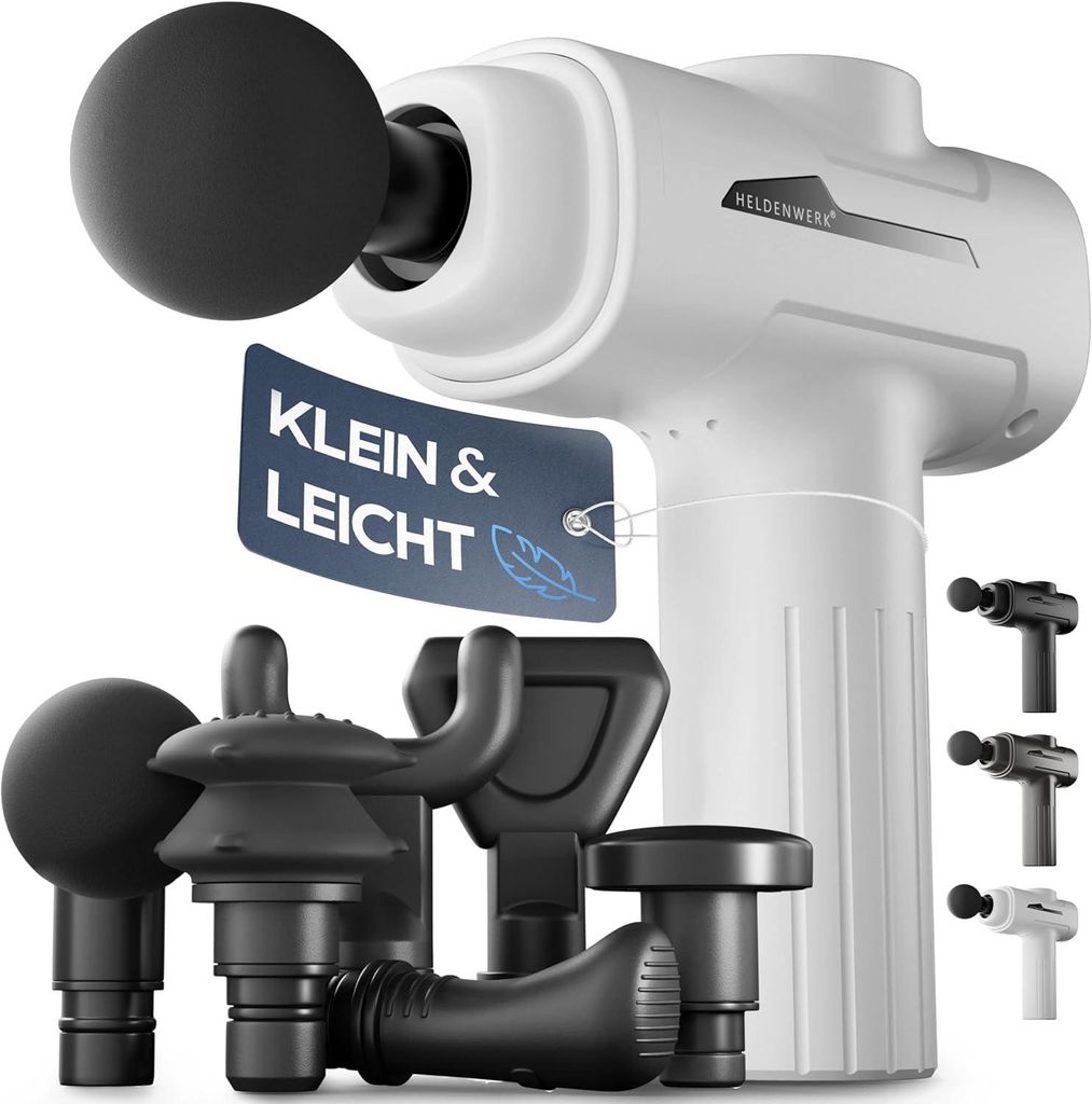 HELDENWERK Massagepistole mit 6 Aufsätzen, 3200 U/min, Muskel-Massagegerät mit USB-C, leise & leicht, Tiefenmassage für Nacken, Rücken & Beine,...