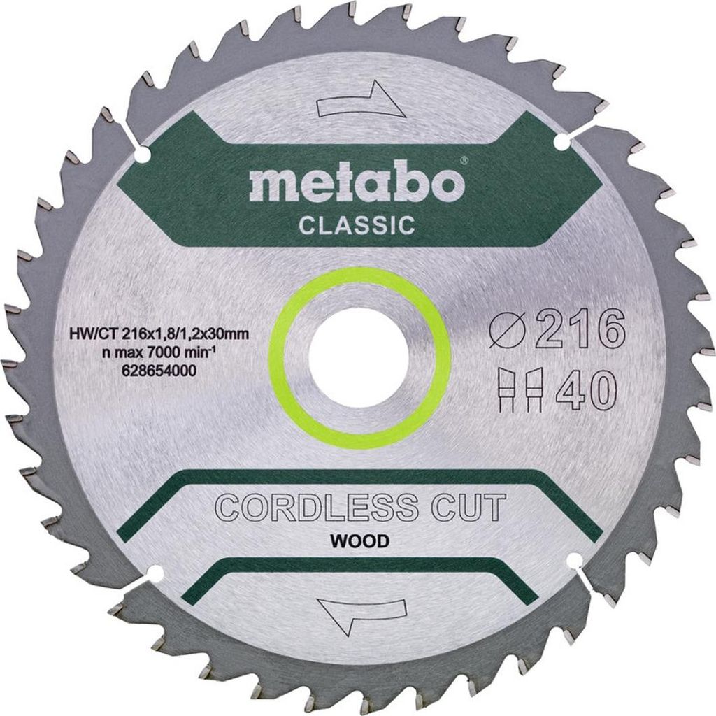 Metabo Sägeblatt cordless cut wood - classic, 216x30 Z40 WZ 5° /B