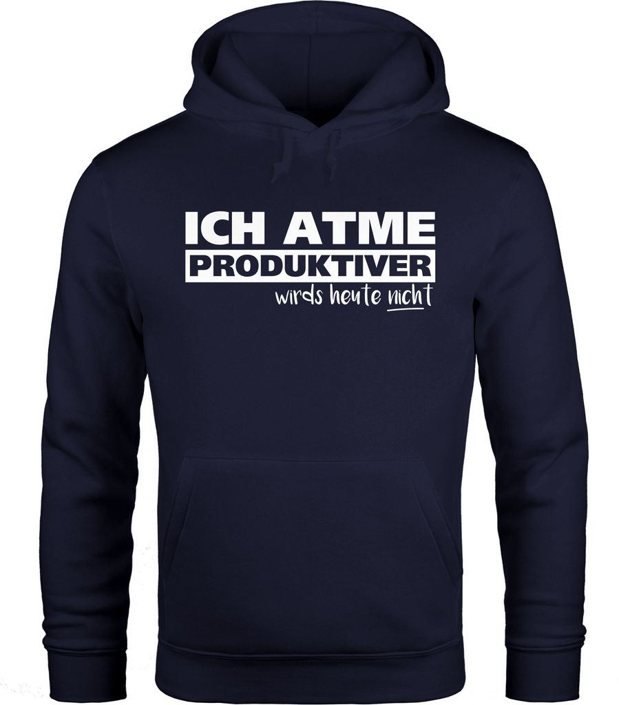 Herren Hoodie mit Spruch Ich atme produktiver wird`s heute nicht Moonworks navy M
