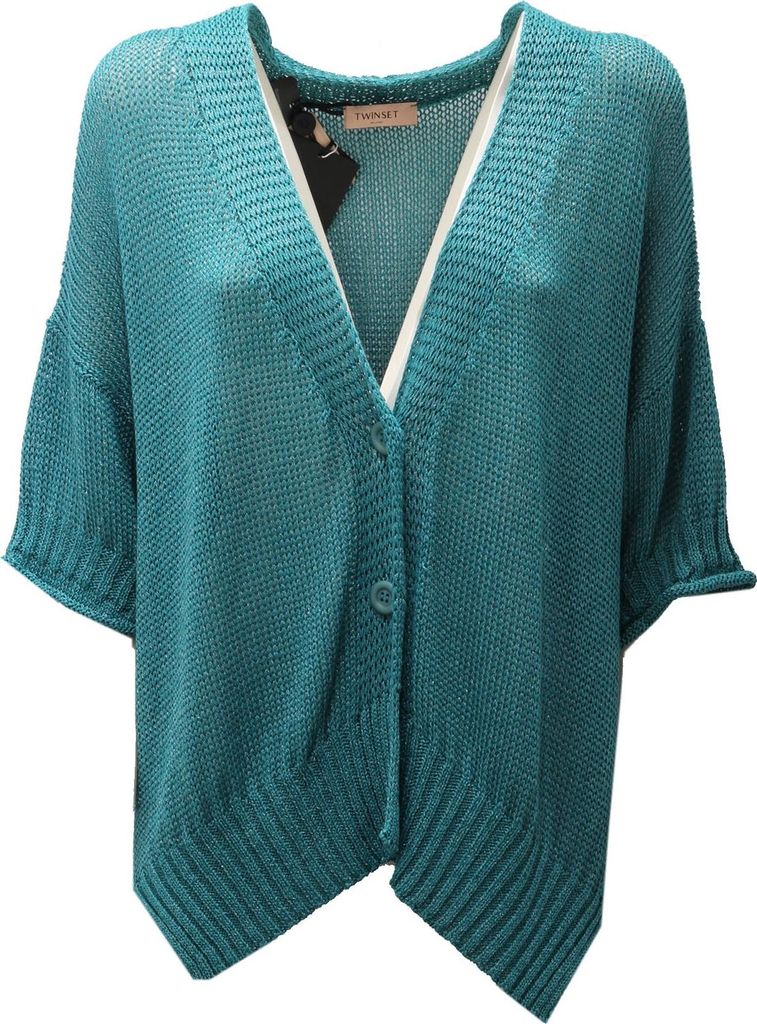 0089AE maxi cardigan donna TWIN-SET blue petroleum sweater women