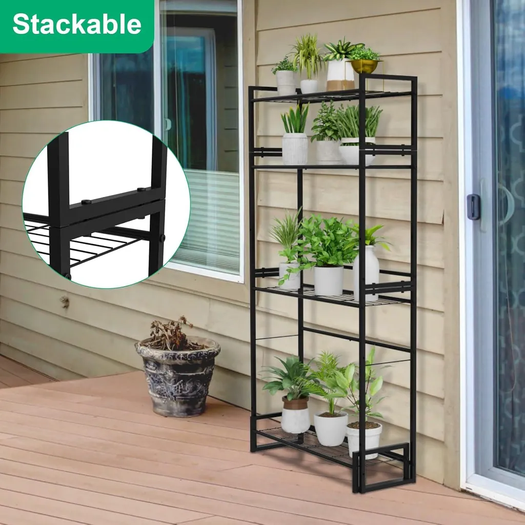 Support à plantes empilable noir multi-niveaux très résistant extérieur