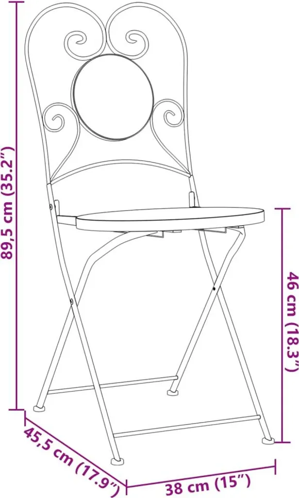 vidaXL Chaises de bistrot 2 pcs pliables en céramique terre cuite et blanc - 8