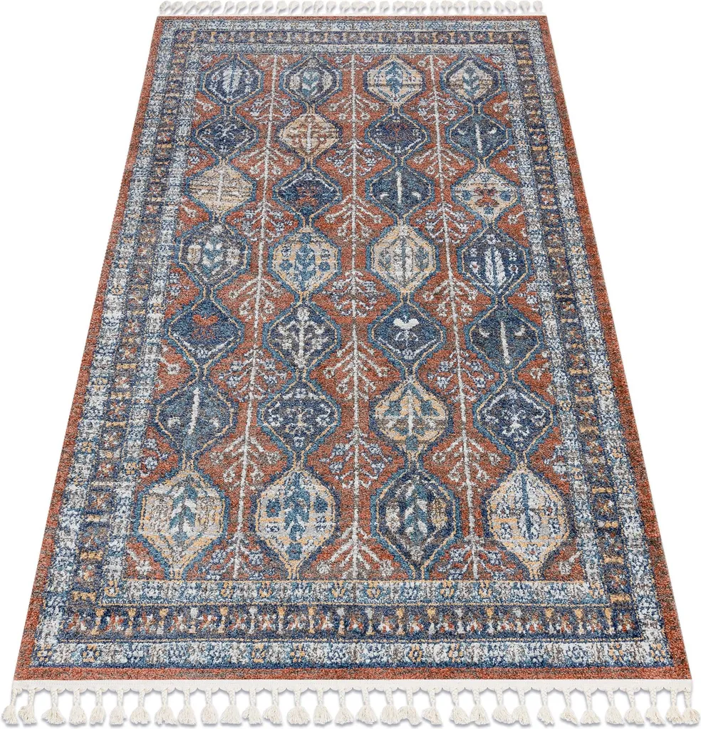Tapis moderne BELLE BG60A marron et rose à pompons - Salon 200x290 cm