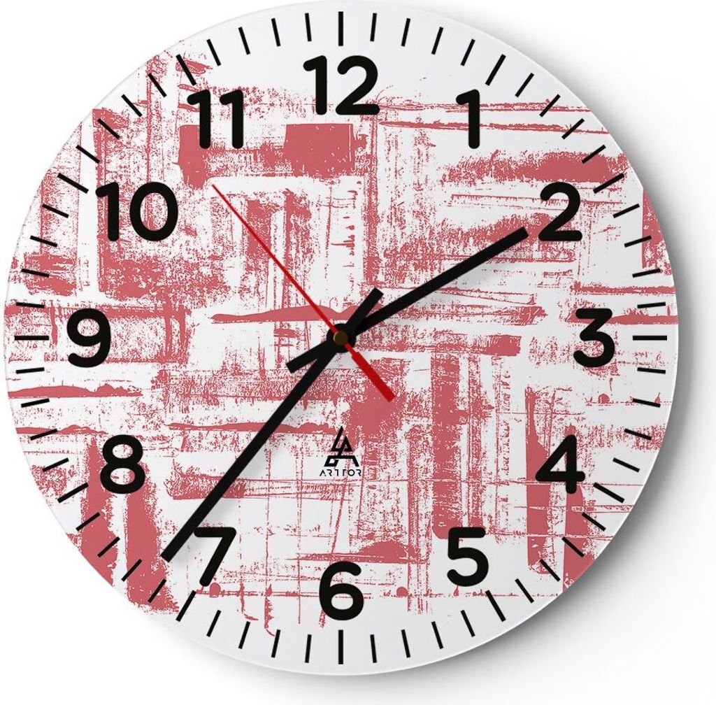 Wanduhr - Rund - Glasuhr - Rot Textur Muster - 40x40cm - Schleichendes Uhrwerk - Lautlos - zum Aufhängen bereit - Dekoration Modern - Wanddekorati...