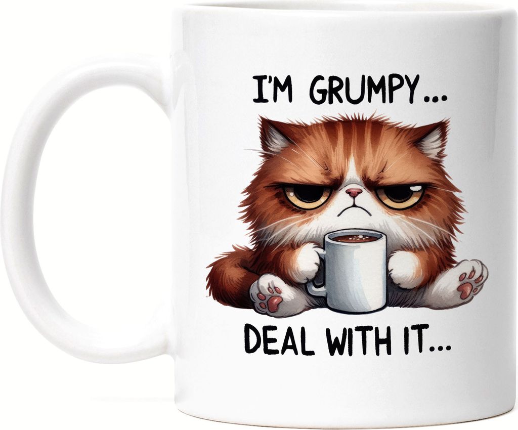 I'm Grumpy Deal With It Tasse Weiß Lustige Katze Morgenmuffel Humor Geschenkidee