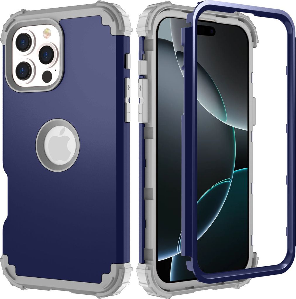 Handyhülle für iPhone 16 Pro Hybrid 3 in 1 PC TPU Stossfest Robust Hülle Blau