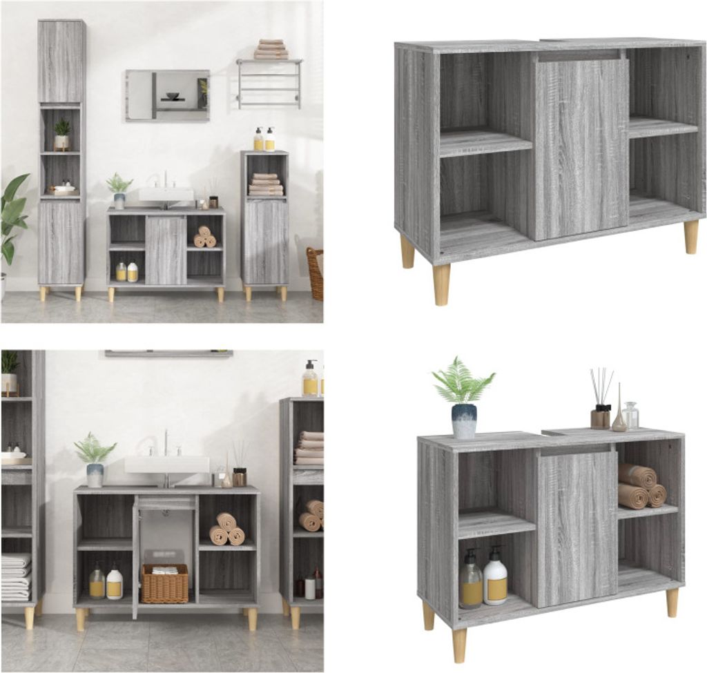 vidaXL Waschbeckenunterschrank Grau Sonoma 80x33x60 cm Holzwerkstoff - Waschbeckenunterschrank - Waschbeckenunterschränke - Badezimmerschrank - Wa...