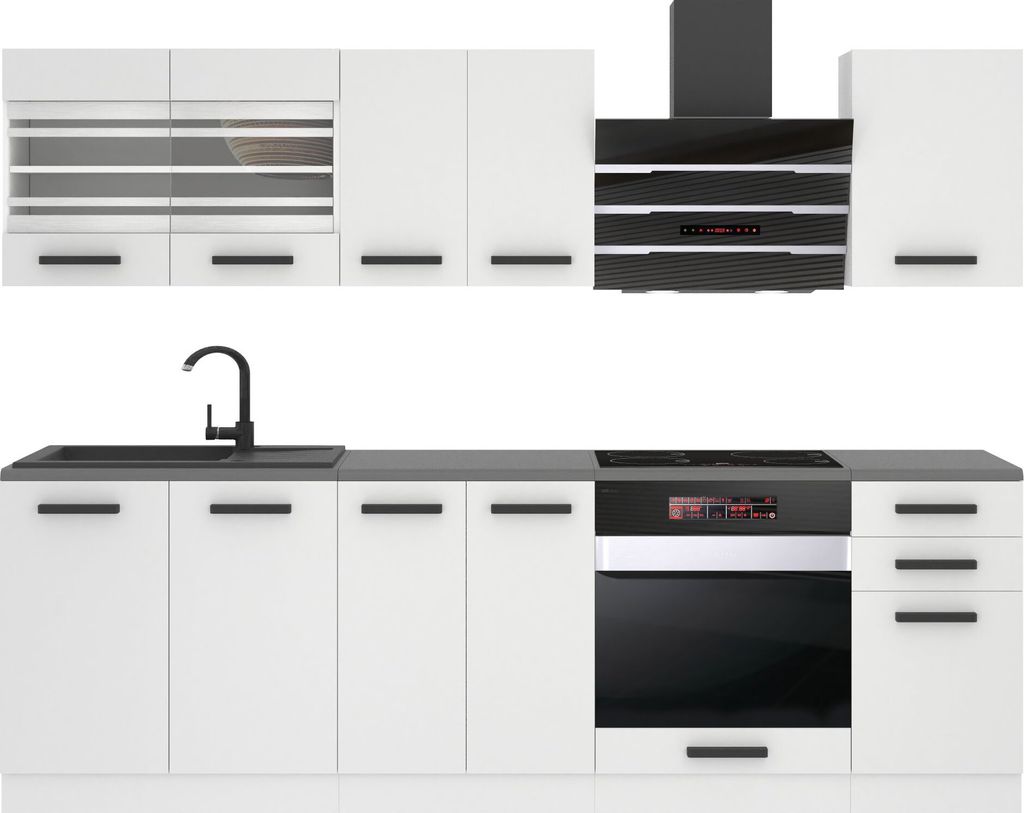 Belini Küchenzeile Küchenblock Margaret - Küchenmöbel 240 cm Einbauküche Vollausstattung ohne Elektrogeräten mit Hängeschränke und Untersch...