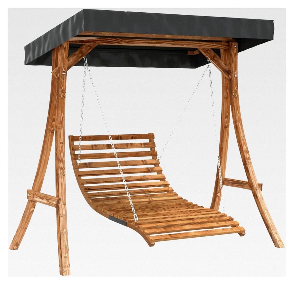 Schaukelbett aus Holz mit Dach, Ergonomische Rückenlehne, Anthrazit, 175 x 101 x 161,5 cm - Entspannung im Freien