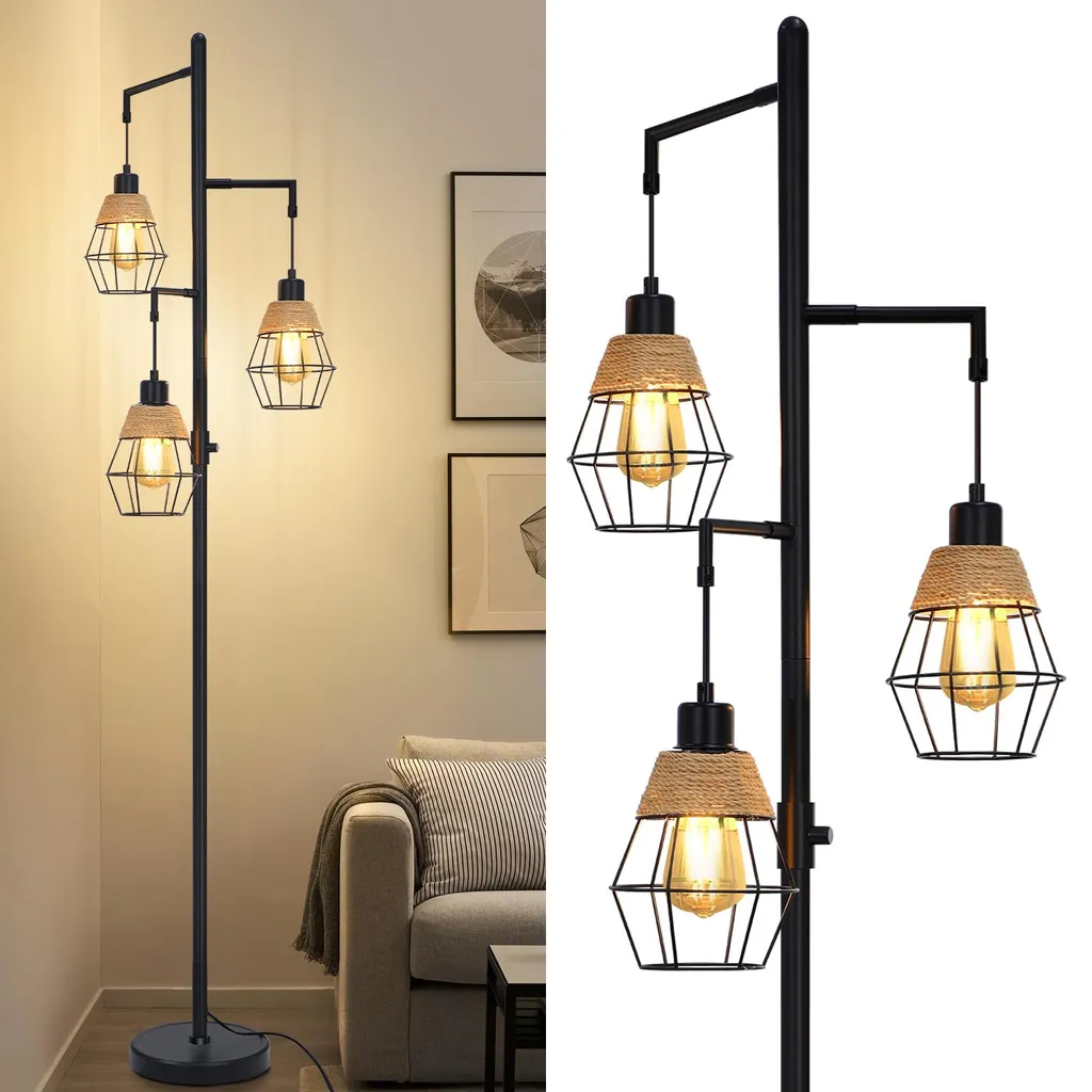 Lampadaire industriel à intensité variable 3 flammes avec ampoules E27