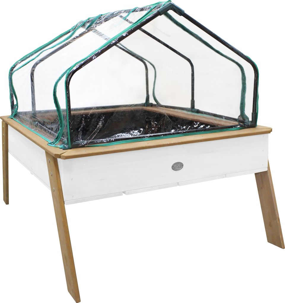 AXI Linda Hochbeet mit Gartenvlies & Gewächshaus | Hochbeet auf Stelzen für Garten / Balkon / Terrasse in Braun & Weiß