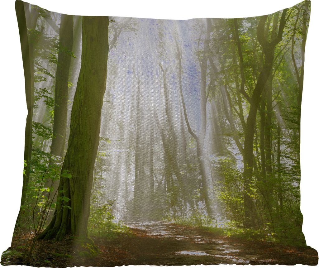 MuchoWow Outdoor Kissen - Wald - Licht - Natur - Landschaft - 40x40 cm - Wetterfest - Lounge Kissen - Kopfkissen - Interieur - Polster mit Bild