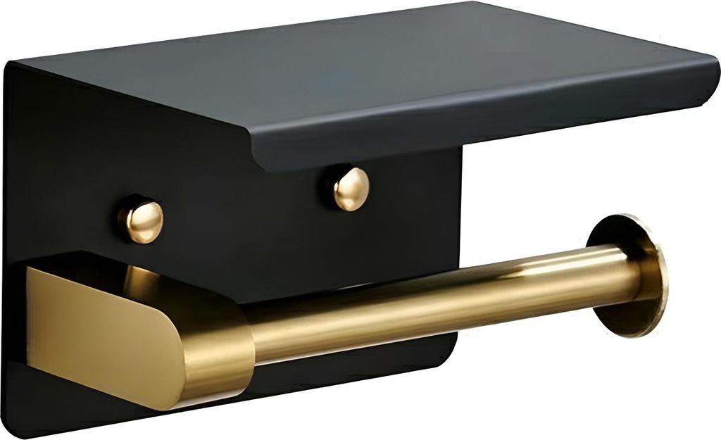 Toilettenpapierhalter mit Ablagefläche - Schwarz-Gold