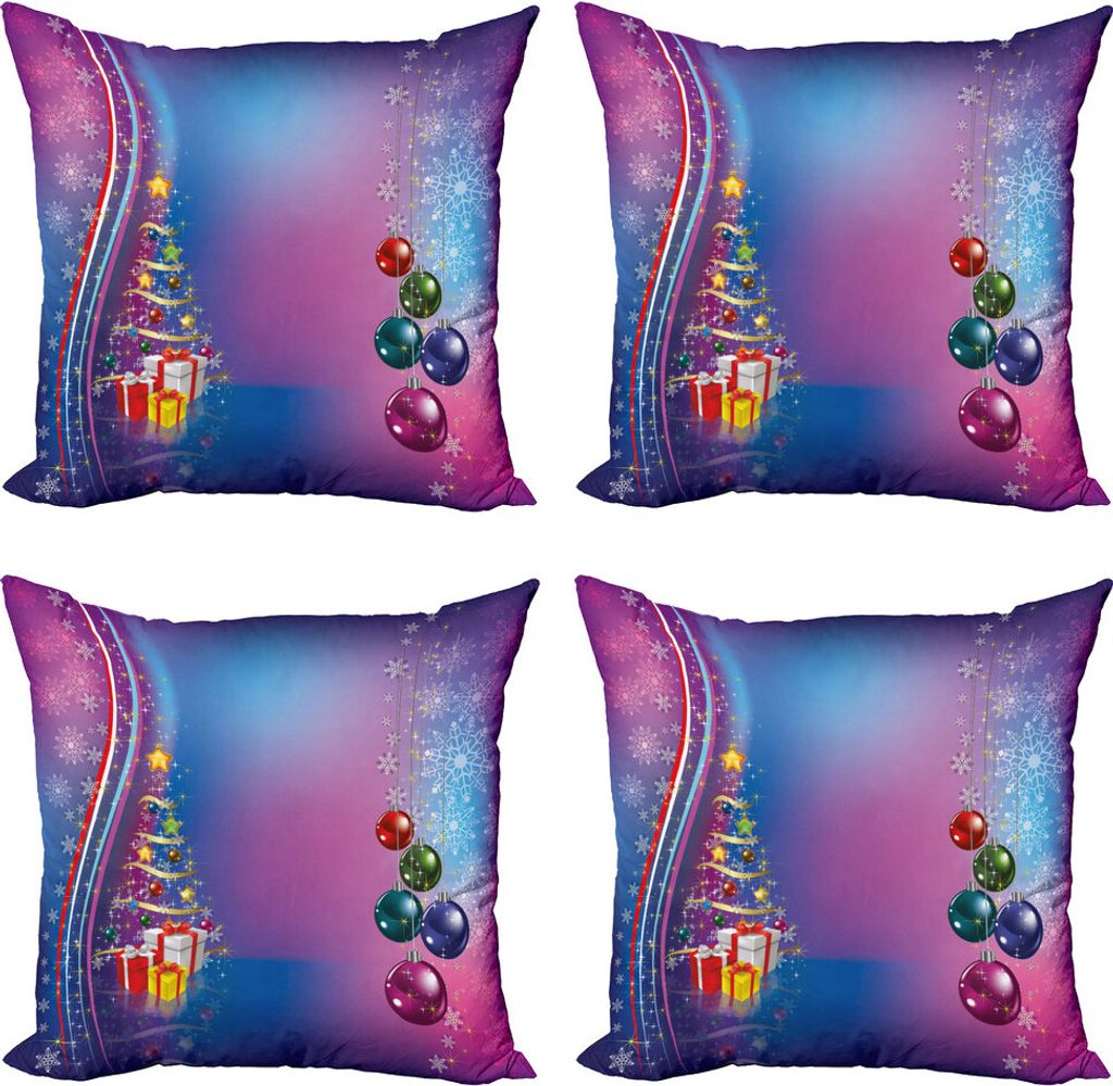 ABAKUHAUS Weihnachten Kissenbezug Set (4 Stück), Party-Feier-Box, Moderner Doppelseitiger Digitaldruck, 40 cm x 40 cm, Lila Lila und Blau