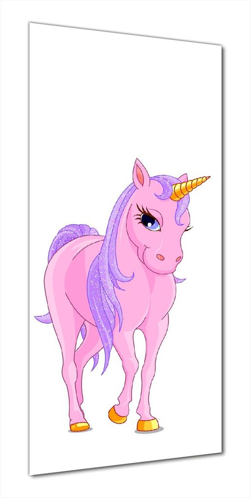 Wallario selbstklebende Duschrückwand 90 x 200 cm mit Motiv Einhorn in rosa mit Schweif in lila II - Wandverkleidung mit Hochglanzlaminat in Glaso...