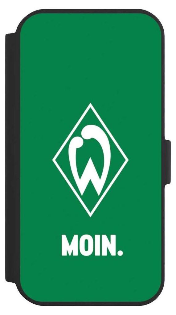 NIVOCASE Klapphülle für Apple iPhone 15 Handyhülle aus Kunst Leder NIVOflip schwarz Moin Offizielles Lizenzprodukt SV Werder Bremen