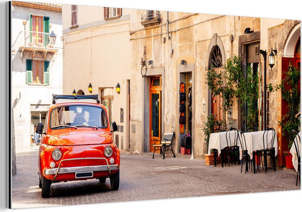 MuchoWow Wanddekoration Metall Metallbild Wandkunst 120x60 cm Italien - Straße - Oldtimer - Auto MuchoWow Aluminium Gemälde - Metalbilder