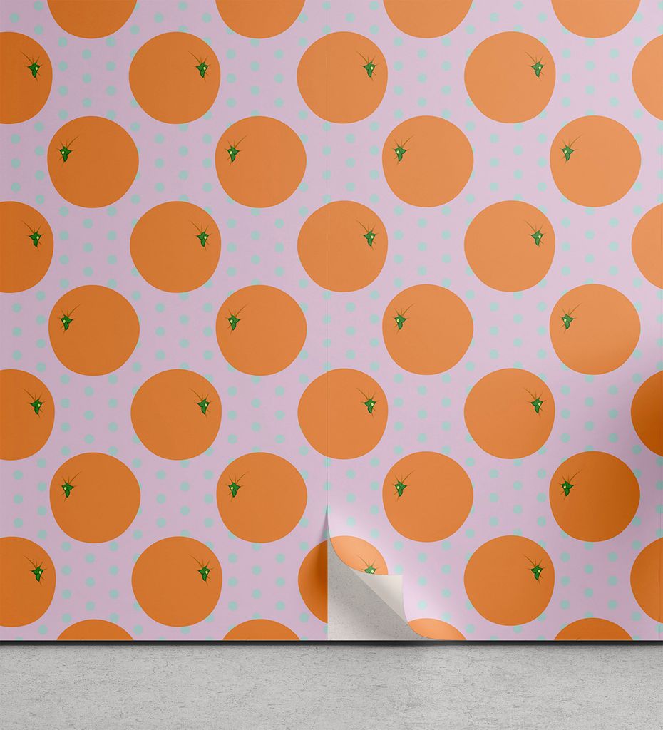 ABAKUHAUS Orange abziehbare & klebbare Tapete für Zuhause, Zitrusfrucht auf Tupfen, selbstklebendes Wohnzimmer Küchenakzent, 33 cm x 180 cm, Baby...