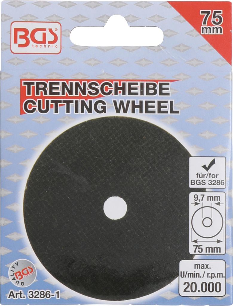 Product packaging for a cutting wheel.
