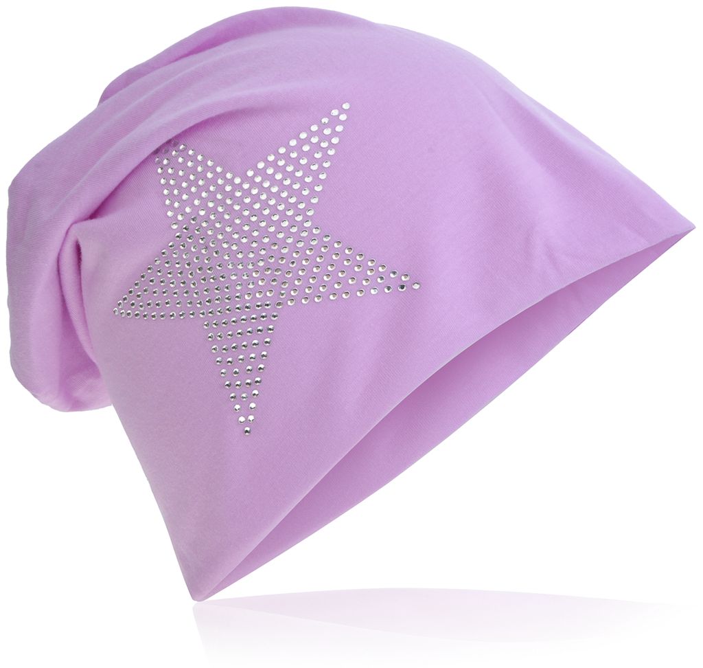 Beanie Muetze Strass Stern Flieder Produktbild 