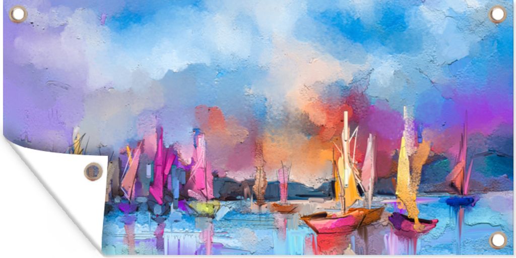 MuchoWow 160x80 cm Outdoor-Poster Gartendeko Sichtschutz Garten Poster für den Garten Malerei - Boote - Wasser