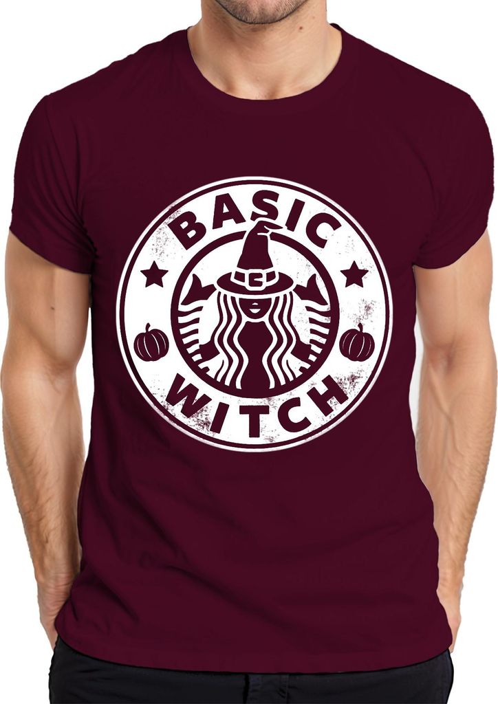 BASIC WITCH Halloween Hexe Kürbis Geschenk Damen Lustig Coole Herren T-Shirt, Burgundy, M